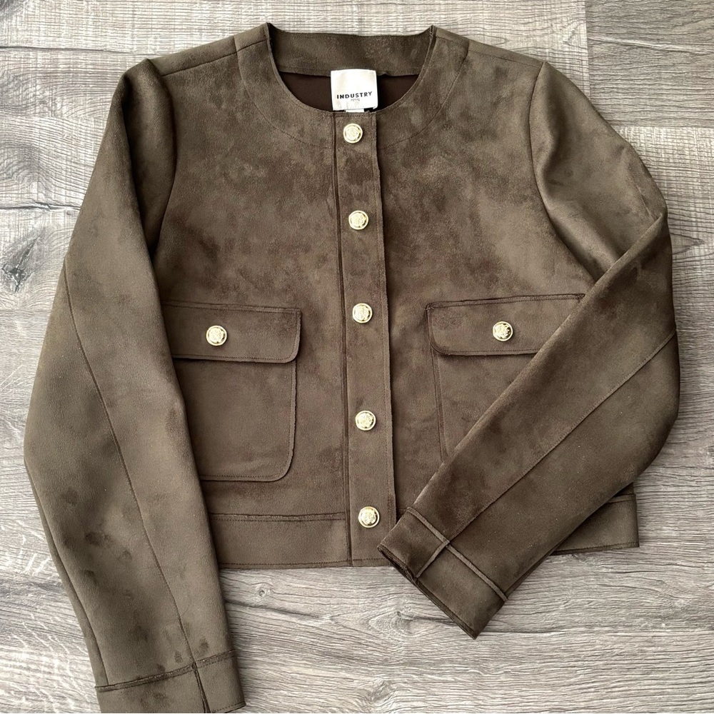 Industry Faux Suede Crop Olive Army Green Jacket Petite